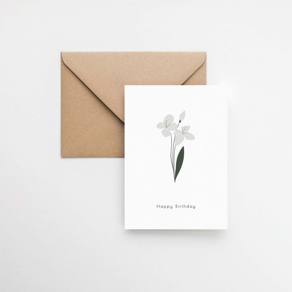 Minimalist birthday card illustrated flower elemente design