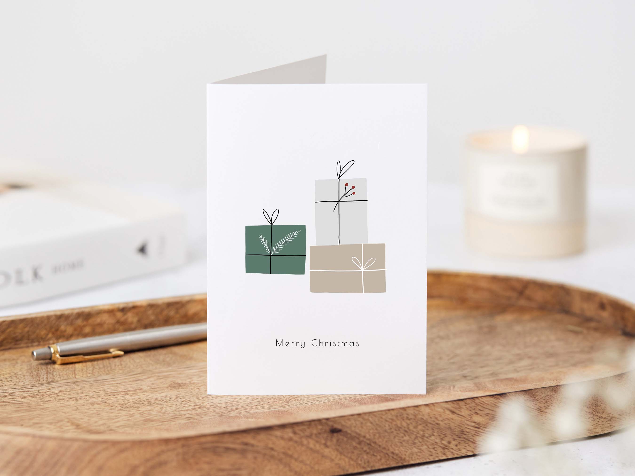 Minimalist Merry Christmas greeting card elemente design