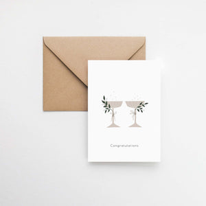 illustrated champagne glasses congratulations wedding greeting card