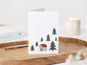 Forest house minimalist Christmas card elemente design