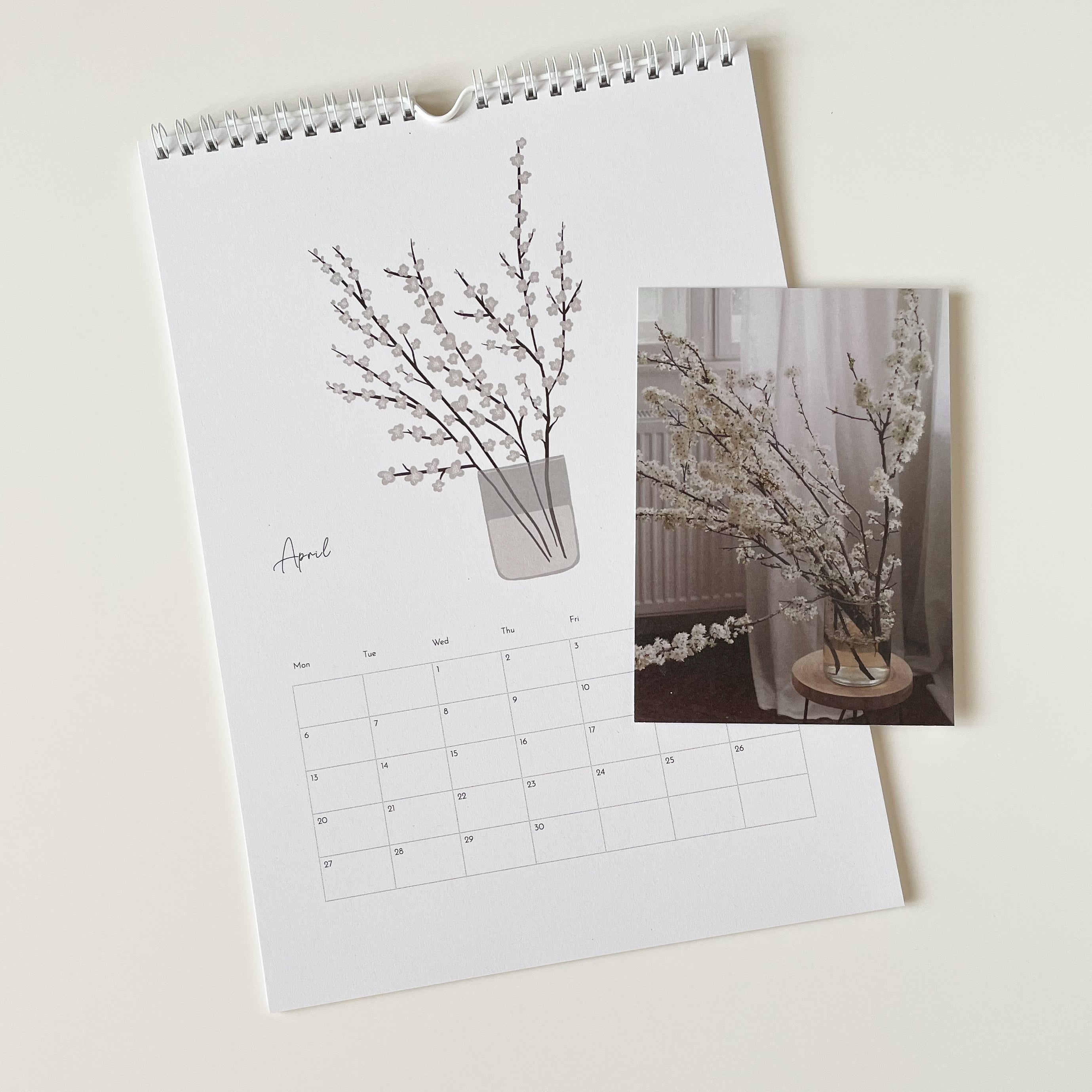 Calendar with floral design on a light background