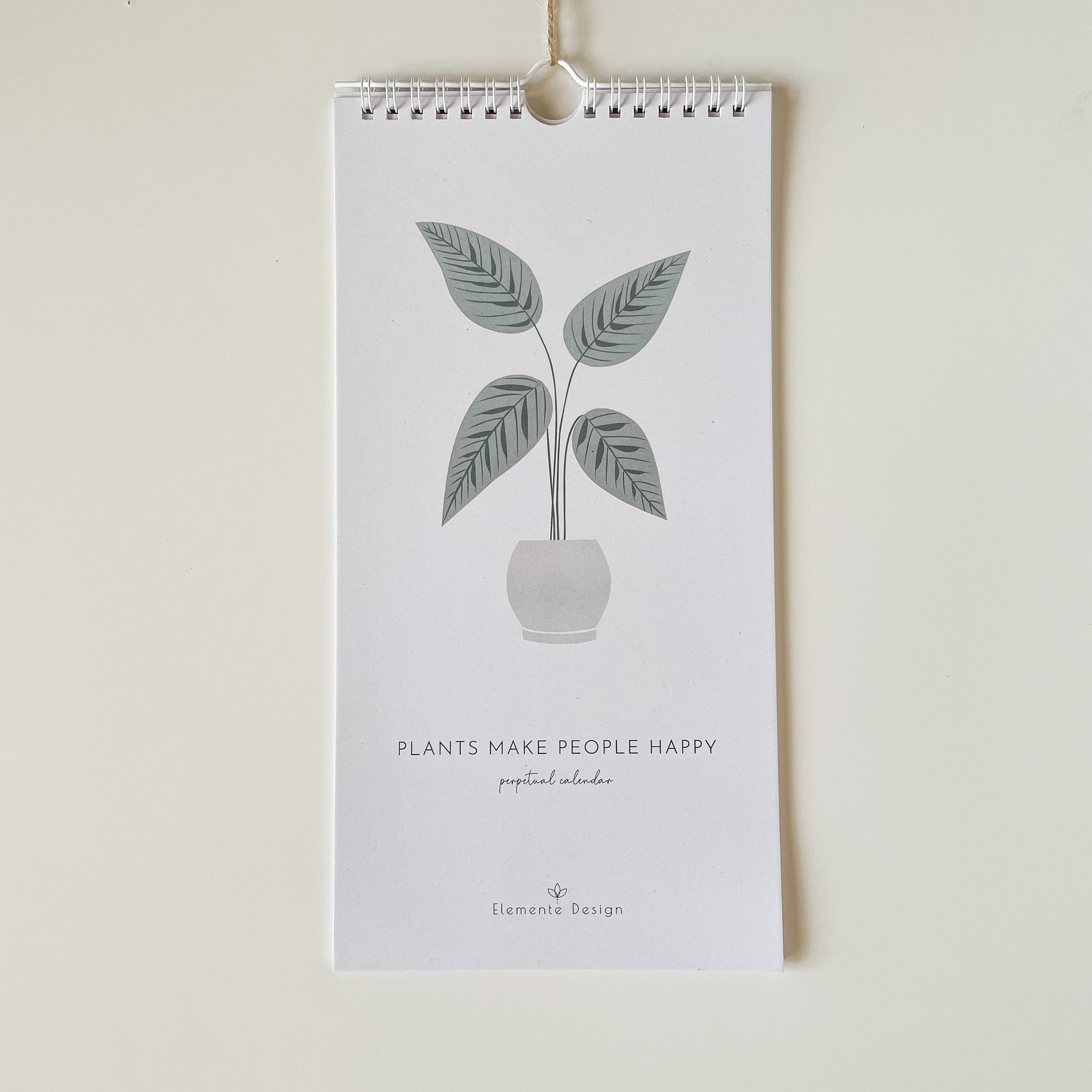 perpetual birthday calendar with plant design and text on a white background