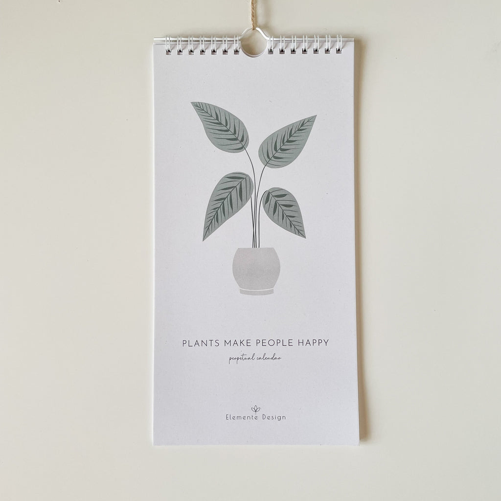 perpetual birthday calendar with plant design and text on a white background