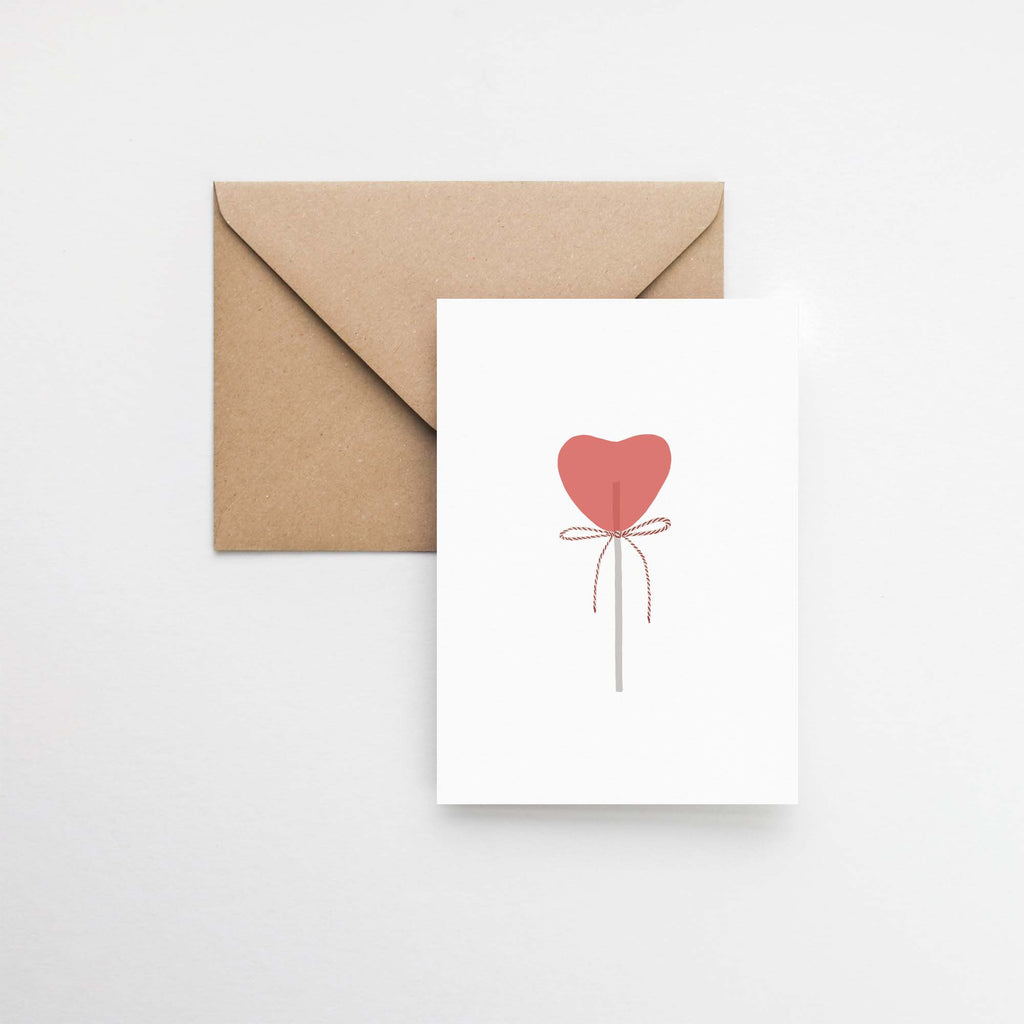 minimalist valentine's day greeting card illustrated heart lollypop