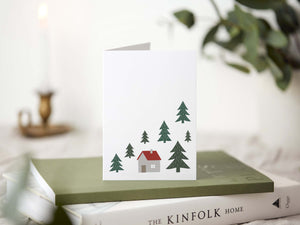 Forest house Scandinavian Christmas greeting card