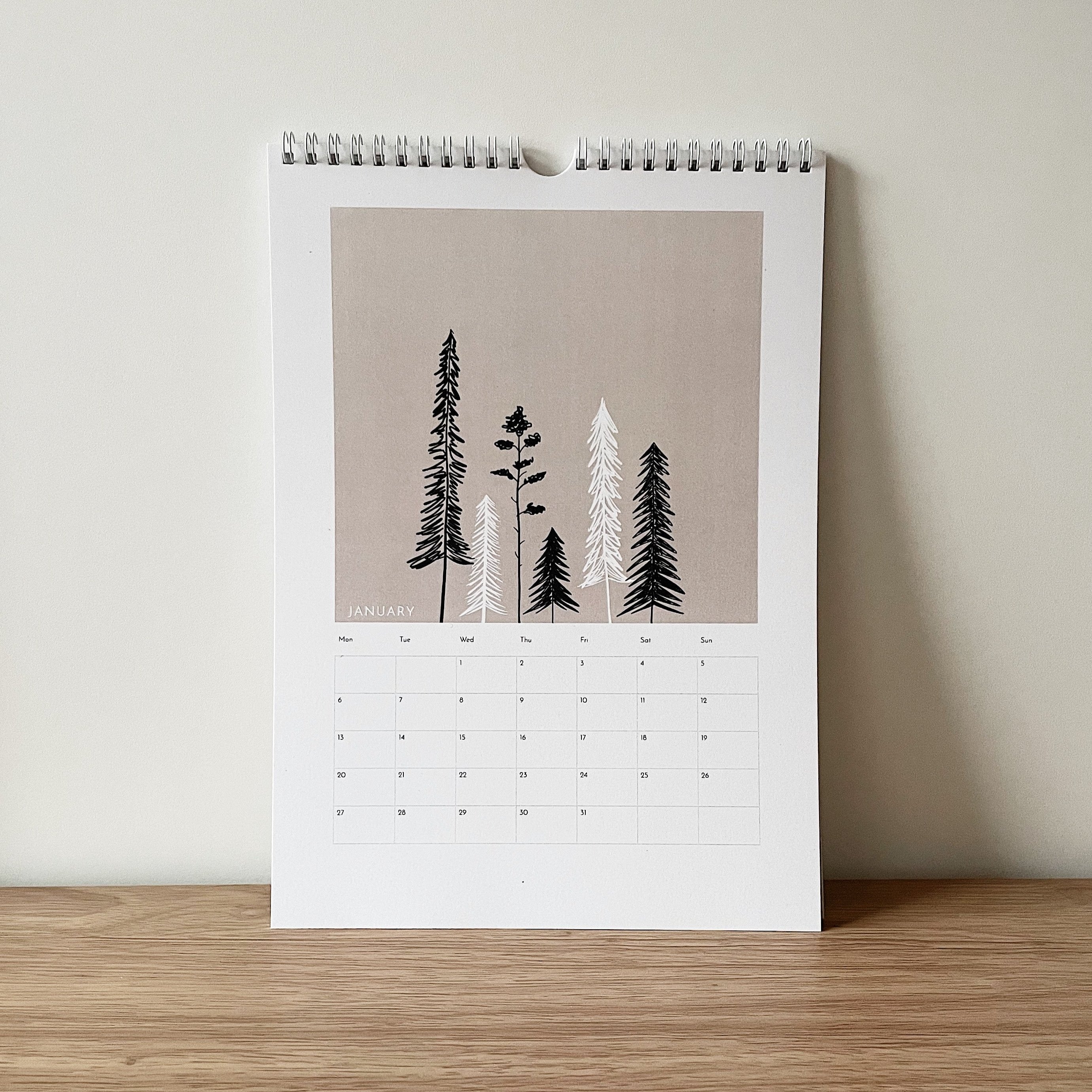 january minimalist illustrated forest calendar 2025 elemente design