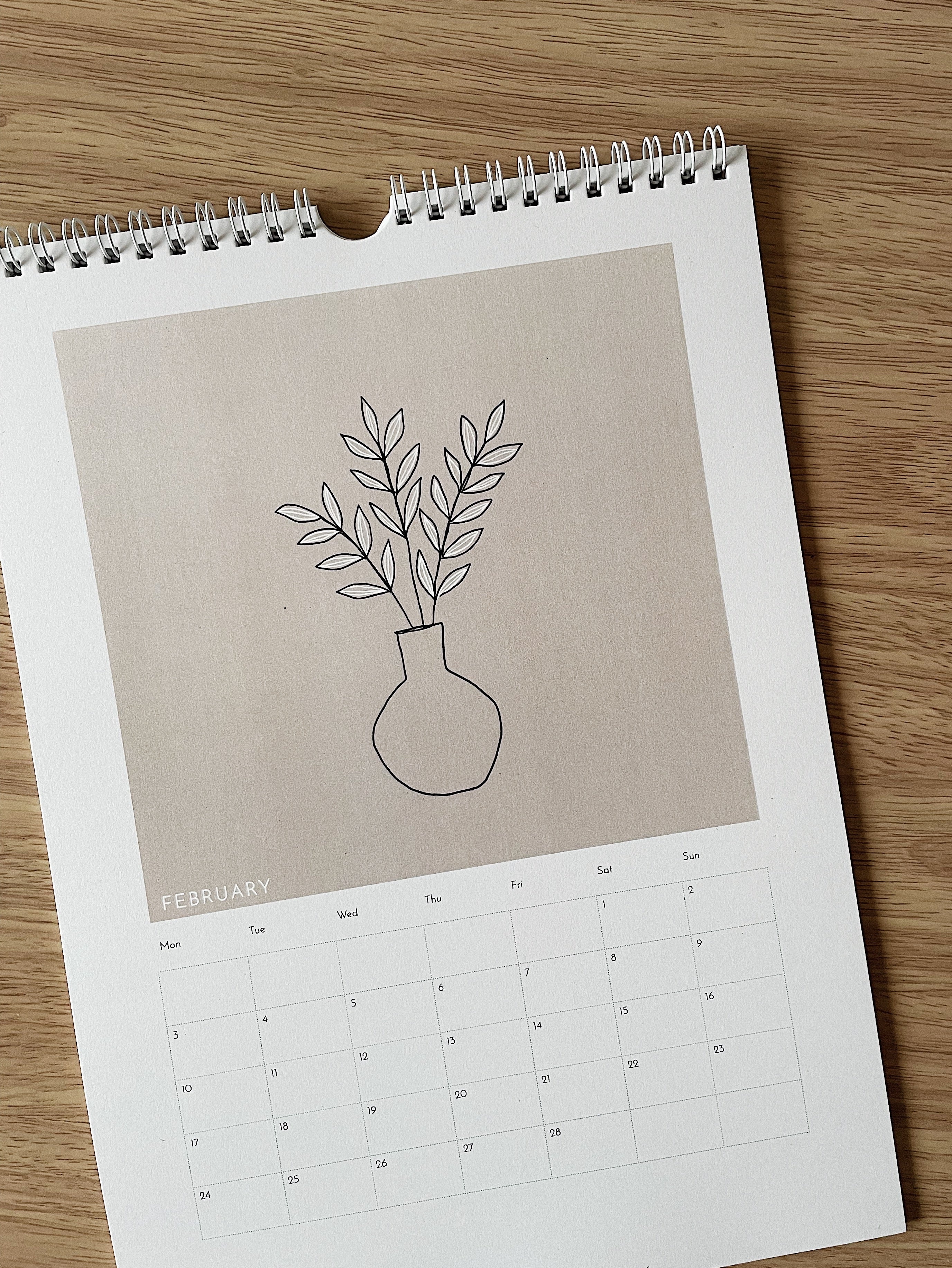 february illustrated vase calendar 2025 elemente design