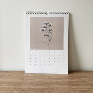 october illustrated calendar 2025 minimalist vase