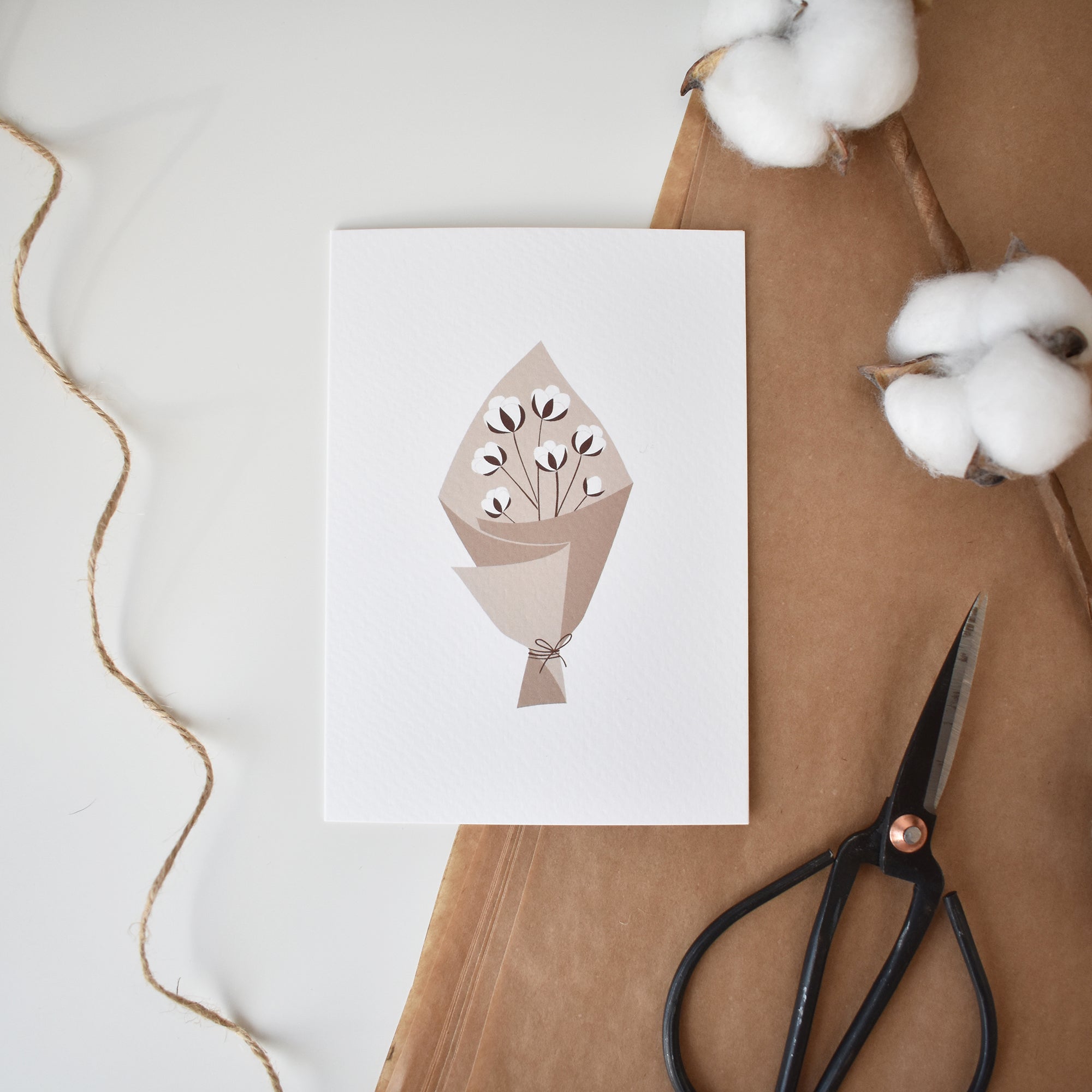 cotton flowers in Kraft paper greeting card Elemente Design