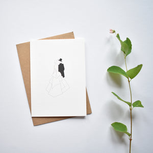 just married couple bride and groom minimalist wedding greeting card elemente design