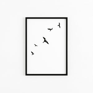 Scandinavian design poster art print black flying birds Elemente Design 