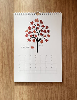 maple tree illustrated November 2023 calendar elemente design