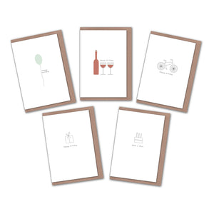 Pack of 5 minimalist birthday greeting cards Elemente Design 