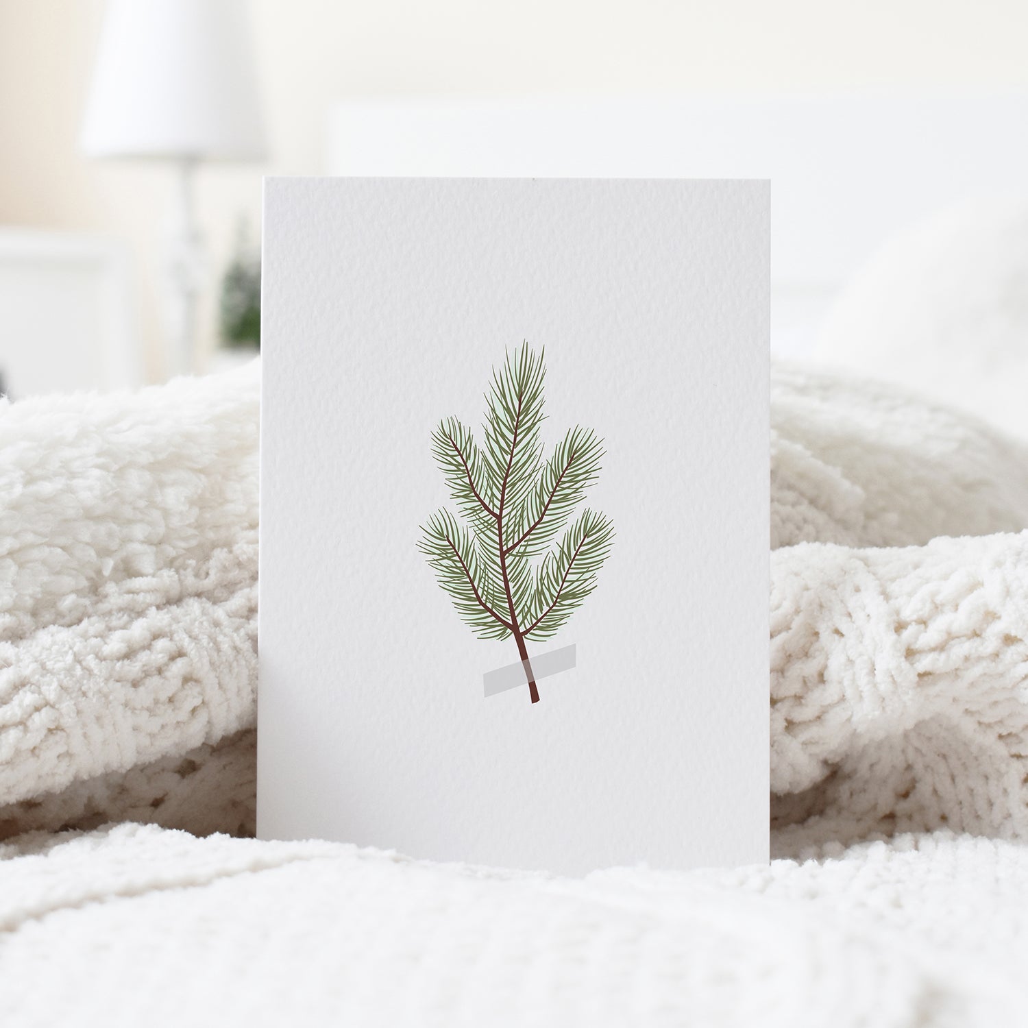 pine branch minimalist Christmas card elemente design cozy home greeting card