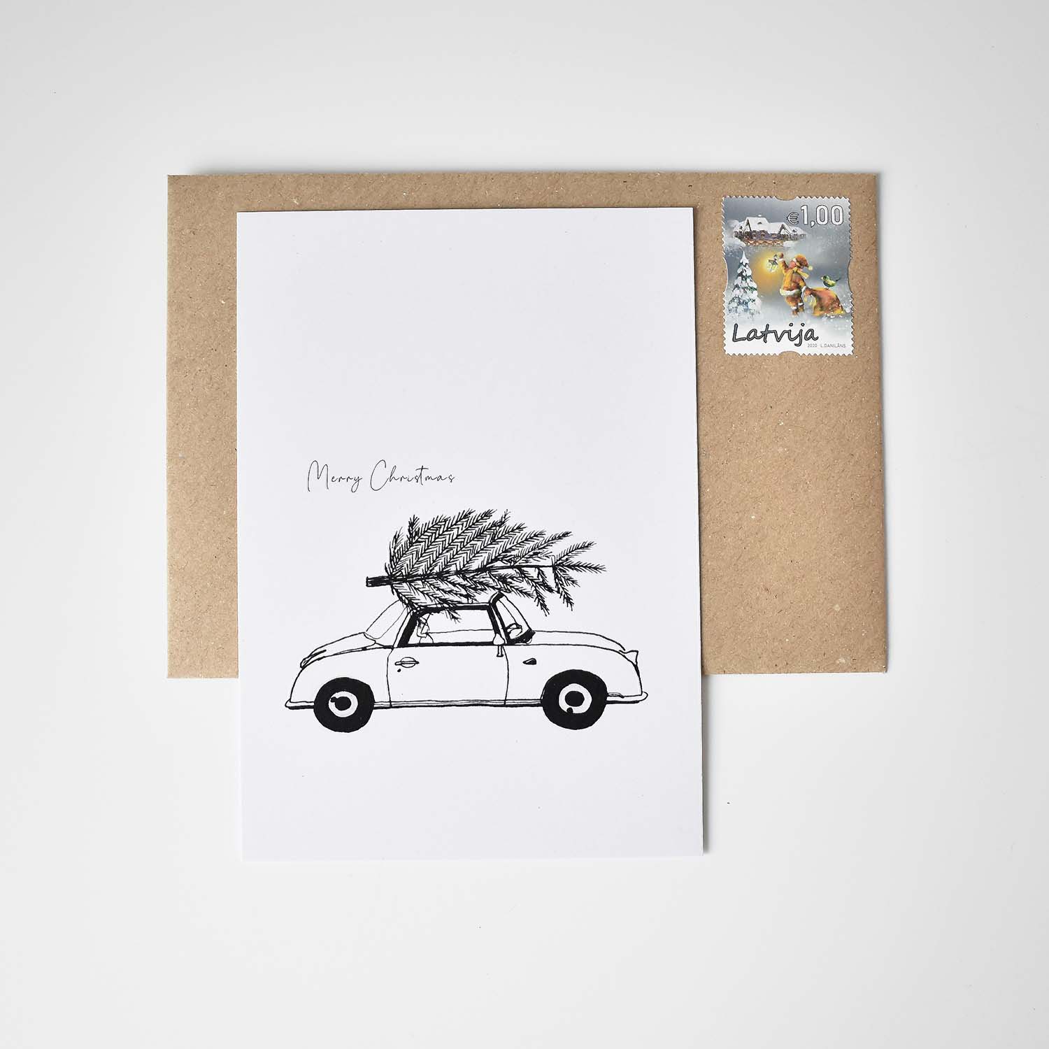 retro car Christmas postcard elemente design