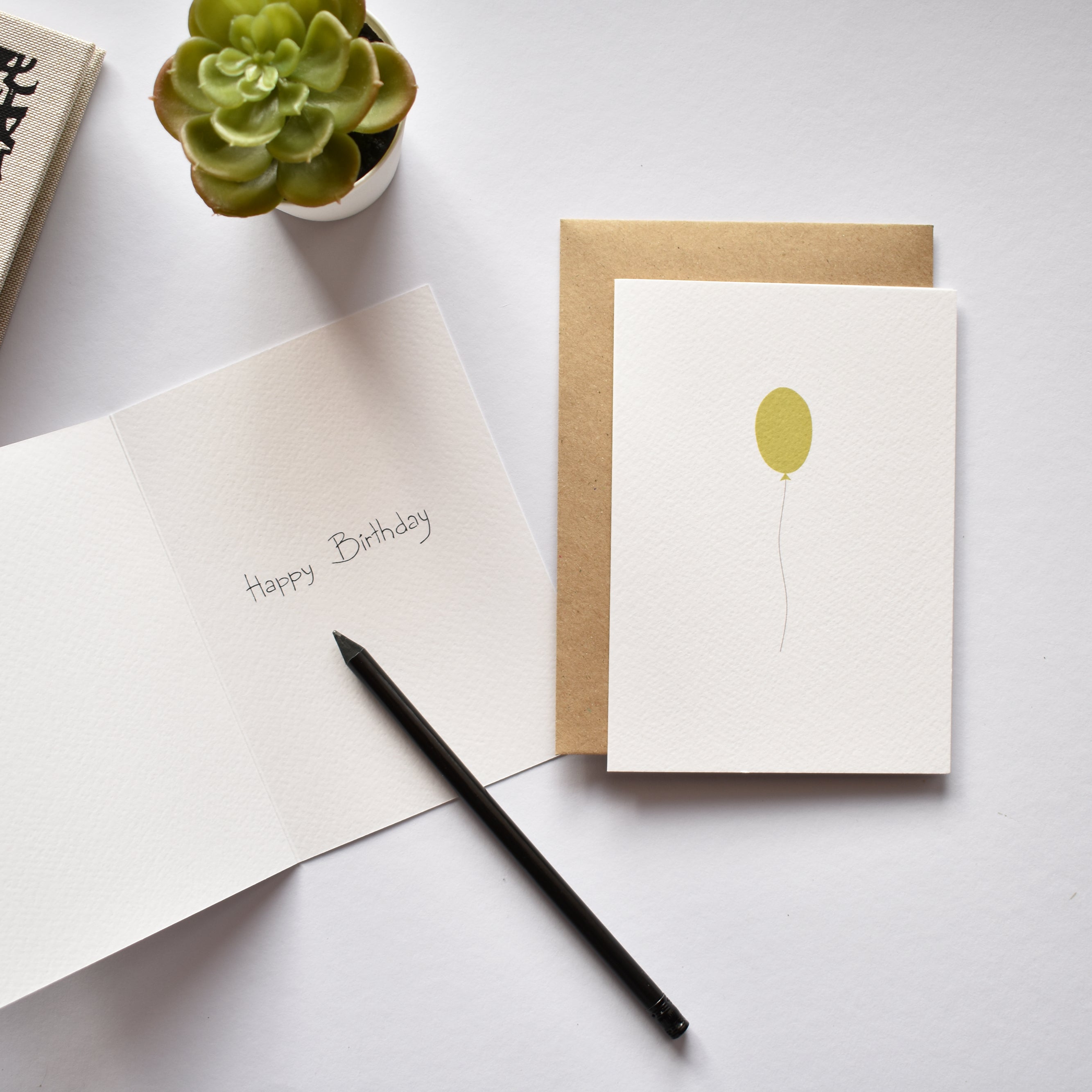 Yellow balloon minimalist birthday card elemente design
