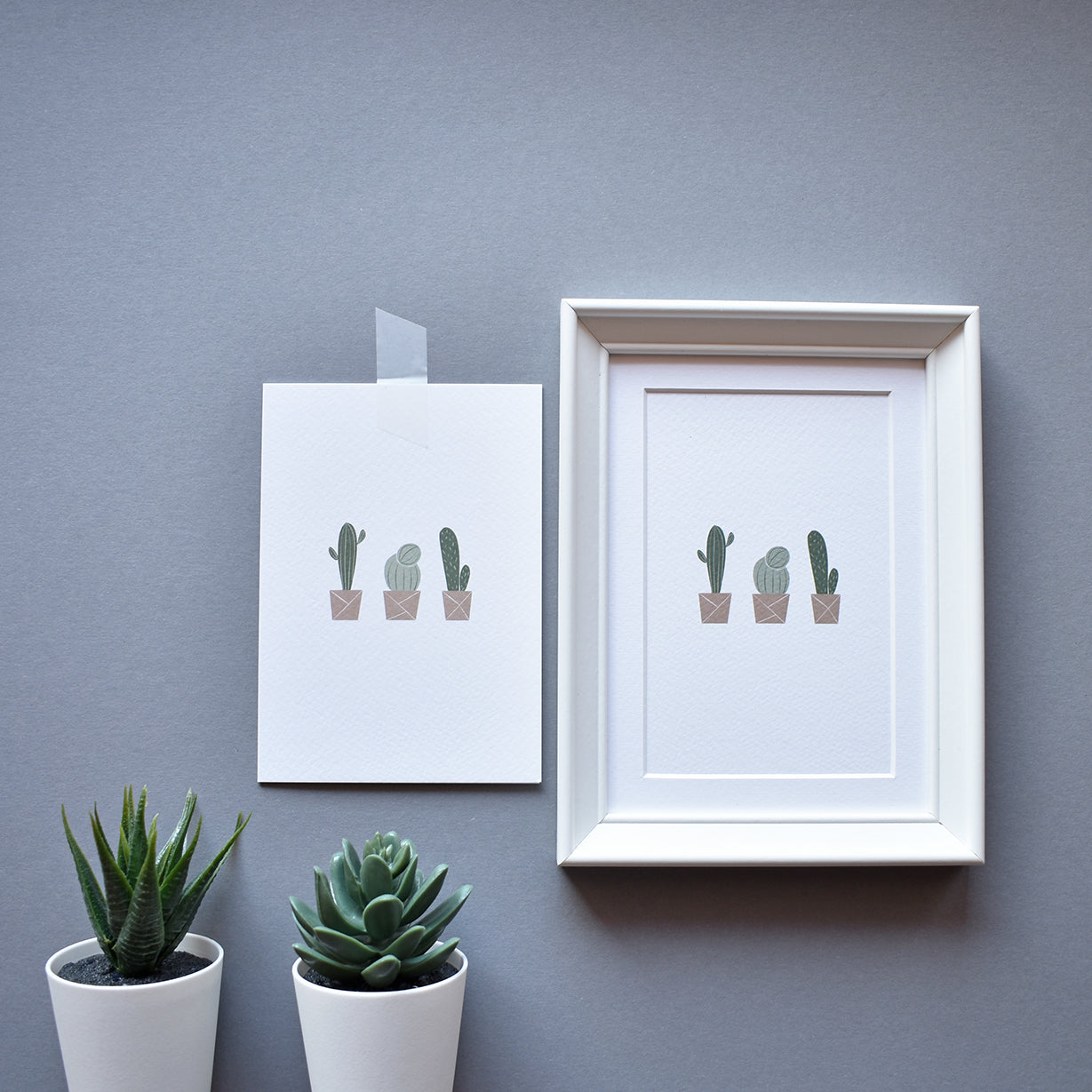 Cactus trio framed greeting card