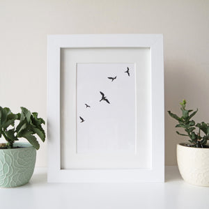 flying birds minimalist greeting card in frame