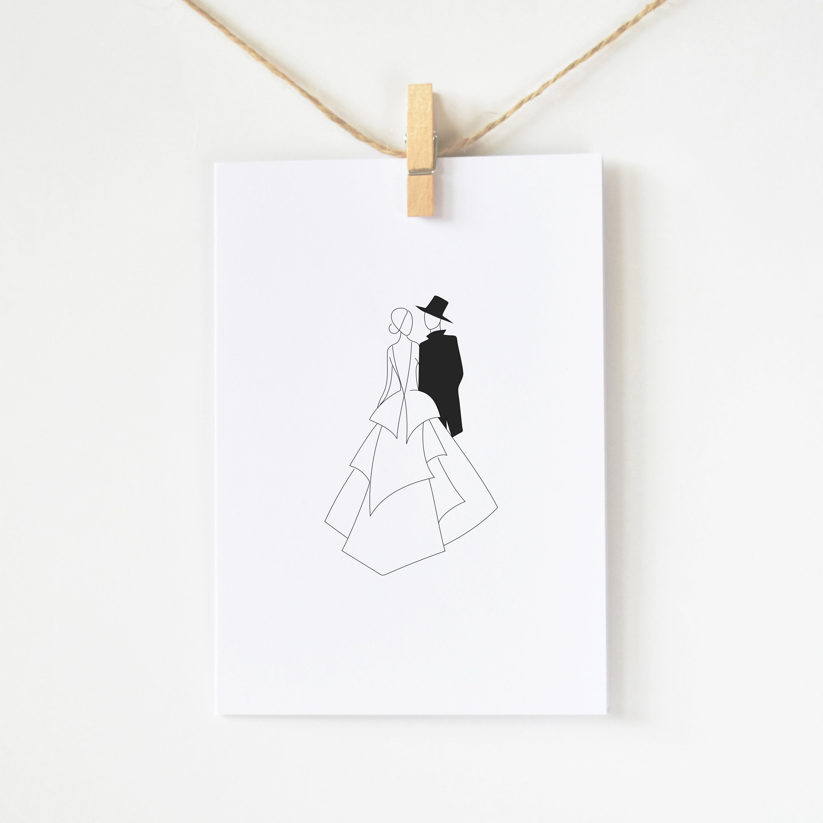 just married couple bride and groom minimalist wedding greeting card elemente design