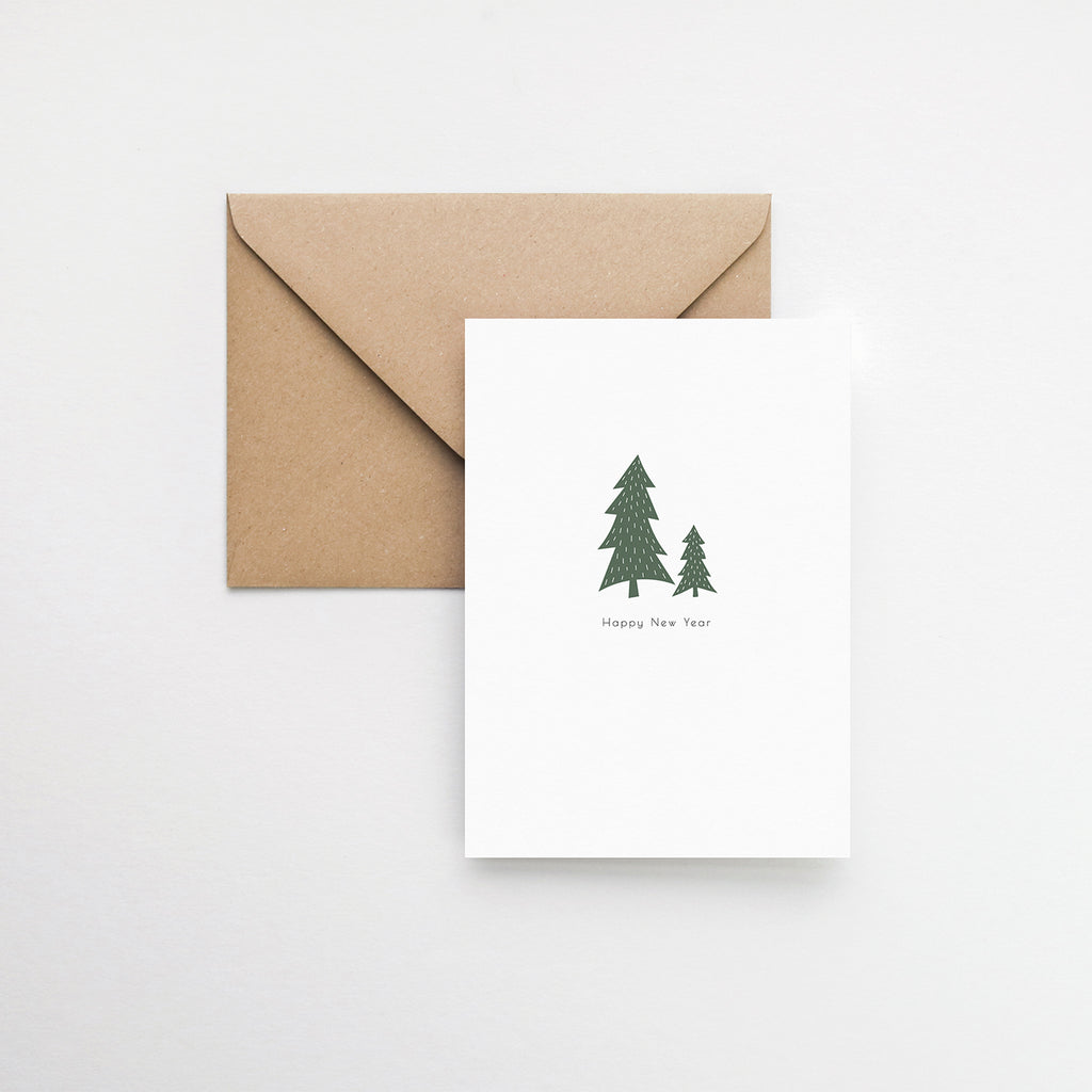 Happy New year card Christmas trees greeting card