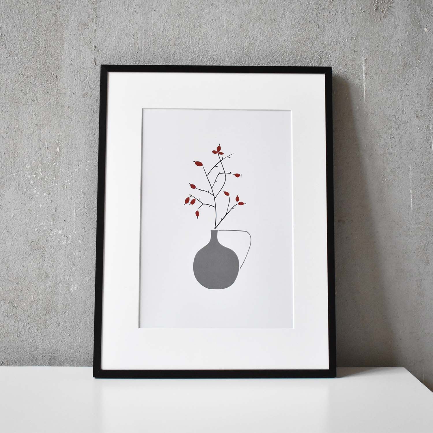 rosehip in metal vase minimalist art print elemente design