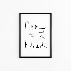 Yoga poses asanas black and white poster elemente design